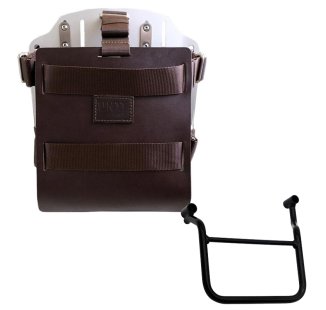 Portabolsa de aluminio con frontal de cuero ajustable y enganche rápido + Chasis de Honda Transalp 750 (a partir de 2023) Izquierda