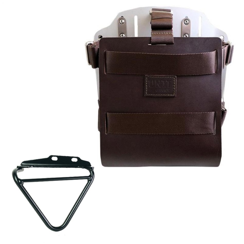 Portabolsa de aluminio con frontal de cuero ajustable y enganche rápido + Cuadro Husqvarna 125-250-401 (2024 en adelante) Derecha 