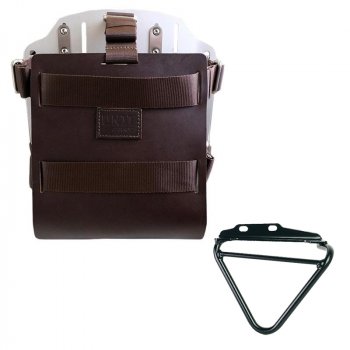 Portabolsa de aluminio con frontal de cuero ajustable y enganche rápido + Husqvarna 125-250-401 (2024 en adelante) Chasis Izquierdo 