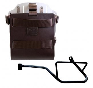 Portabolsa de aluminio con frontal de cuero ajustable y enganche rápido + Chasis Izquierdo Moto Guzzi V7 EURO5 PLUS (2025 en adelante) 