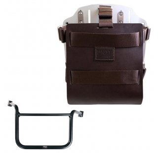 Portabolsa de aluminio con frontal de cuero ajustable y enganche rápido + Chasis Moto Guzzi V85 TT (2024 en adelante) Derecha