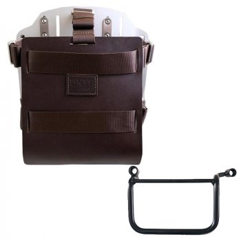 Portabolsa de aluminio con frontal de cuero ajustable y enganche rápido + Cuadro Royal Enfield Himalayan 450 (2024 en adelante) Izquierdo