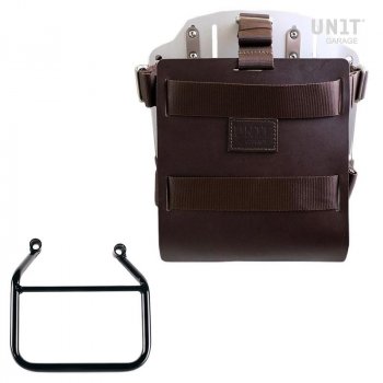 Portabolsa de aluminio con frontal de cuero ajustable y enganche rápido + Thriumph Speed 400 & Scrambler 400 X Cuadro Derecho (Sólo compatible con nuestro código de escape bajo: 4206Low)