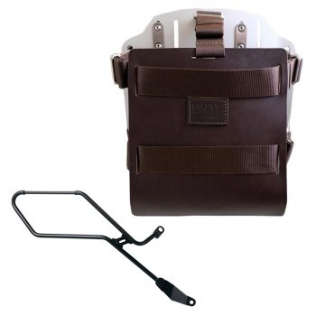 Portabolsa de aluminio con frontal de cuero ajustable y enganche rápido + Marco derecho de la Triumph Bonneville Bobber