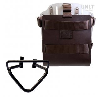 Portabolsa de aluminio con frontal de cuero ajustable, enganche rápido y marco