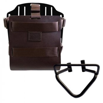 Portabolsa de aluminio con frontal de cuero ajustable, enganche rápido y marco (2020 en adelante)