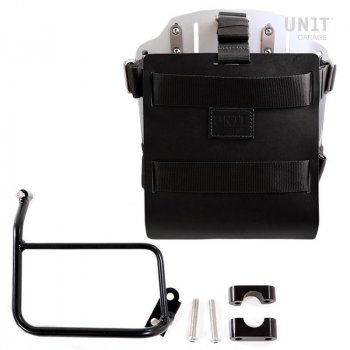 Portabolsa de aluminio con frontal de cuero ajustable, enganche rápido y marco