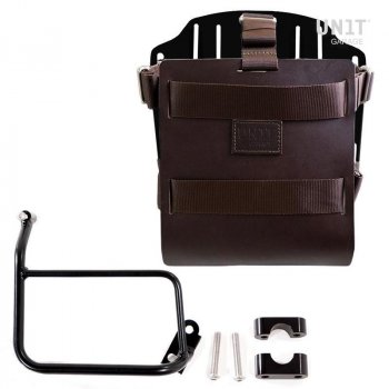 Portabolsa de aluminio con frontal de cuero ajustable, enganche rápido y marco