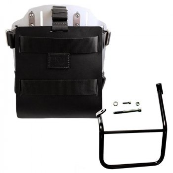 Portabolsa de aluminio con frontal de cuero ajustable, enganche rápido y marco