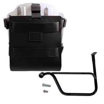 Portabolsa de aluminio con frontal de cuero ajustable, enganche rápido y marco
