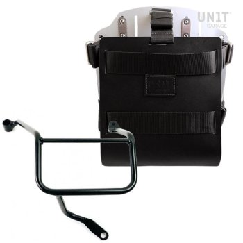 Portabolsa de aluminio con frontal de cuero ajustable, enganche rápido y marco