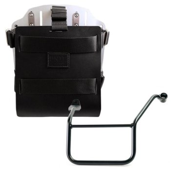 Portabolsa de aluminio con frontal de cuero ajustable, enganche rápido y marco