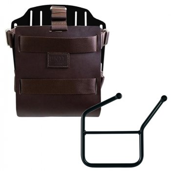 Portabolsa de aluminio con frontal de cuero ajustable, enganche rápido y marco