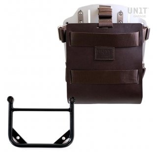 Portabolsa de aluminio con frontal de cuero ajustable, enganche rápido y marco