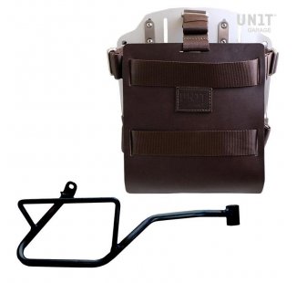 Portabolsa de aluminio con frontal de cuero ajustable, enganche rápido y marco