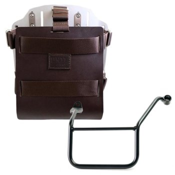 Portabolsa de aluminio con frontal de cuero ajustable, enganche rápido y marco
