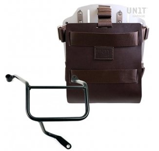 Portabolsa de aluminio con frontal de cuero ajustable, enganche rápido y marco