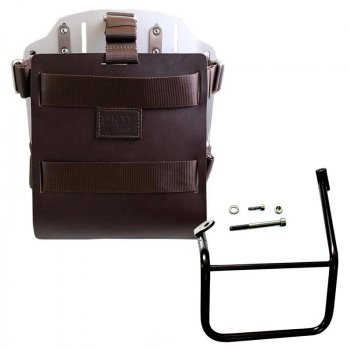 Portabolsa de aluminio con frontal de cuero ajustable, enganche rápido y marco