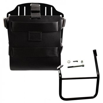 Portabolsa de aluminio con frontal de cuero ajustable, enganche rápido y marco