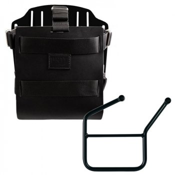 Portabolsa de aluminio con frontal de cuero ajustable, enganche rápido y marco