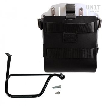 Portabolsa de aluminio con frontal de cuero ajustable, enganche rápido y marco