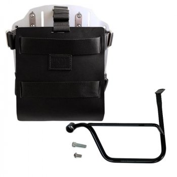 Portabolsa de aluminio con frontal de cuero ajustable, enganche rápido y marco